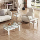 Glass Coffee Table Rectangle White Living Room Center Table, 39inch Transparent Tempered Glass Tabletop and Metal Frame, White + Clear Glass by CozyNest Decor