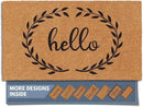 Barnyard Designs Natural Coco Coir Heavy Duty Backing Doormat - Large Cute Non-Slip Front Door Welcome Mat for Outside Entrance or Porch Entry, Brown (17x30, Hello Wreath) by CozyNest Decor