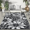 GENIMO Outdoor Rug Waterproof for Patio Decor, 8' x 10' Reversible Plastic Straw Floral Camping Carpet, Large Area Rugs Mats for RV, Camper, Deck, Balcony, Porch, Beach, Picnic, Black & White by CozyNest Decor