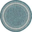 Unique Loom Outdoor Border Collection Area Rug - Soft Border (4' Round Teal/Ivory) by GreenHaven Gardens