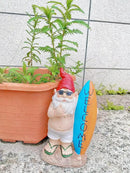 Surfer Garden Sculpture | Party Gnome Garden Statue |Surfing gnome |Funny Lawn Gnome Statue - 10 inches by CozyNest Decor