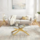 Modern Style Square Side Table with Tempered Glass Top and Metal Tubular Legs, Gold 20”Dx20”Wx22”H by CozyNest Decor
