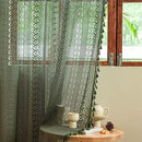 Sutuo Home Olive Green Boho Curtains 84 inches Long for Bedroom Living Room, Crochet Lace Sheer Bohemian Hollow Geometry Knitted Handmade Tassels, Privacy Vintage Farmhouse, 1 Panel 59" W x 84" L by CozyNest Decor