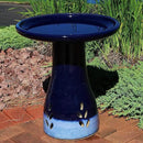 Sunnydaze 21" H Ceramic Bird Bath for Outside - Hand-Painted Outdoor Bird Bath Bowl, UV/Frost-Resistant Finish - Dark Blue - Cut Out Pedestal by GreenHaven Gardens