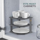 Cabinet Organizer Shelf - Bamboo Corner Rack for Kitchen Counter, Cabinet Space Saver for Plates, Dishes, Bowls, Bread Pantry, Bathroom Storage or Countertop Stand, Grey by CozyNest Decor