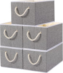 Yawinhe Foldable Storage Basket 5-Pack, Large Fabric Bins with Rope Handle, Used for Organizing Shelves, Closets, Clothes, 12.99''Lx9.05''Wx7.87''H, Grey by TinyTreasures Baby Boutique