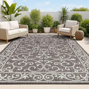 JONATHAN Y SMB106G-8 Charleston Vintage Filigree Textured Weave Indoor Outdoor Area Rug Classic Coastal Easy Cleaning Bedroom Kitchen Backyard Patio Non Shedding, 8 X 10, Black/Gray by GreenHaven Gardens