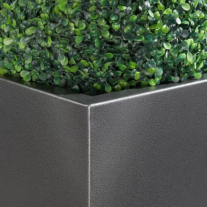 Metallic Heavy Tall Outdoor/Indoor Planter Box, Rectangular, 14Lx14Wx30H Inches, ‎25LBS/PC, Dark Gray, No Assembly Required and Seamless, Set of 2, photo 6 of 8
