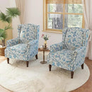 Lumibee Wingback Accent Chair, 2 Set High Back Floral Armchairs in Fabric,Comfy Upholstered Reading Single Sofa Chairs with Solid Wood Legs for Living Room,Bedroom,Office-Boho Blue by CozyNest Decor