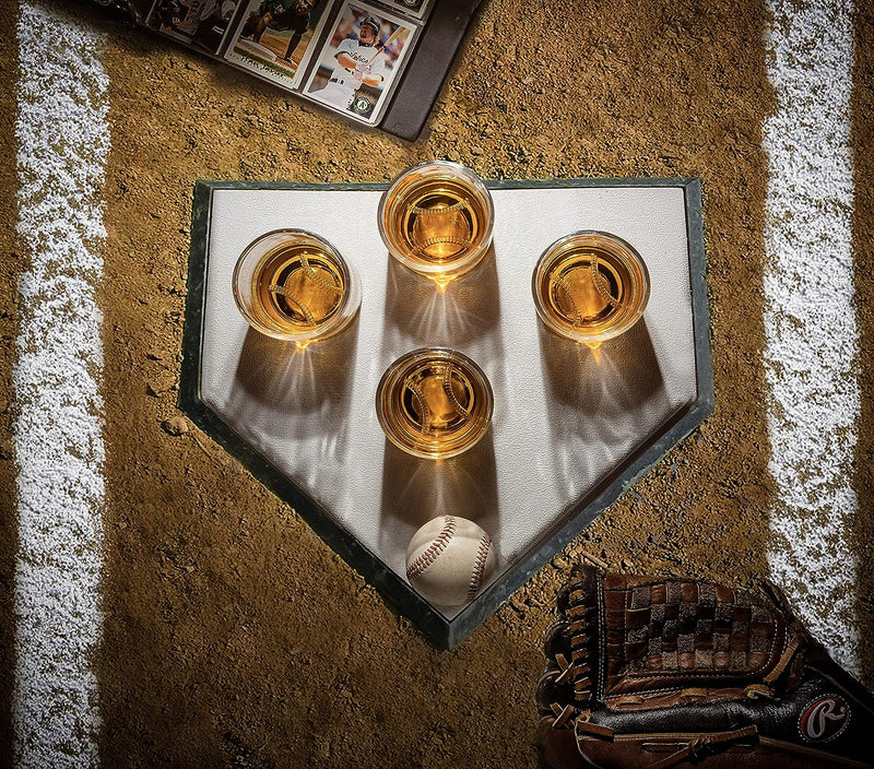 The Wine Savant Baseball Whiskey Glass - 12oz Whiskey Glass Perfect for Any Occasion, Baseball Lovers, Baseball Gifts, Baseball Themed Party, Baseball Birthday Gift Set (4)