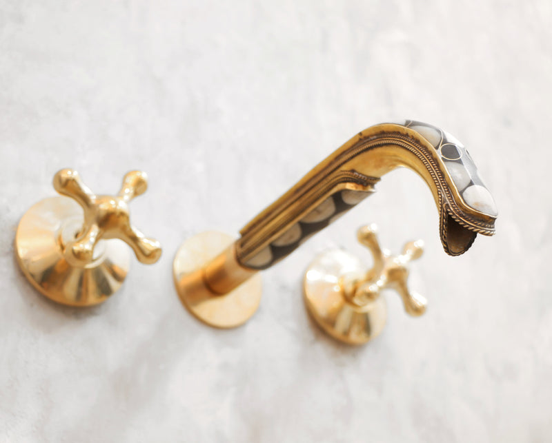 Handcrafted Wood & Brass Wall Mounted Faucet - BRASSMA