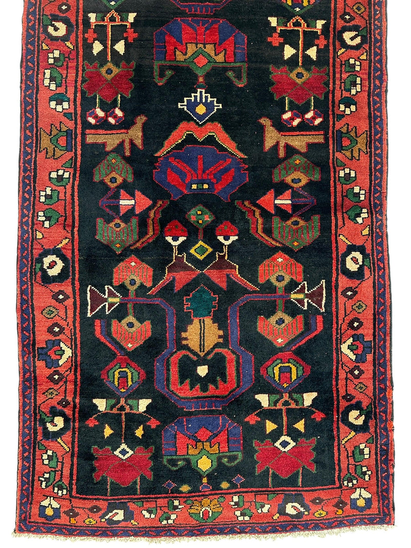 Hand-Knotted Persian Hamadan Runner - 3'6" x 10' | Tribal Wool Rug
