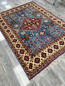 Hand-Knotted Afghani Kazak Wool Rug – 5’0″  x  6’10″