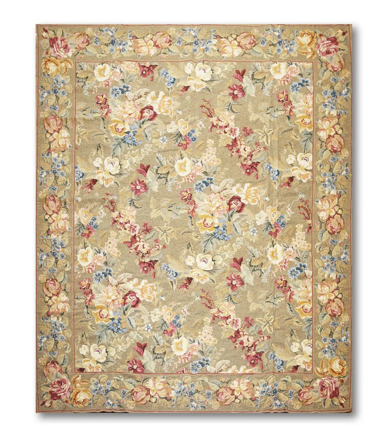 8'x10' Hand Woven 100% Wool Fresh Aubusson Needlepoint Oriental Area Rug Grayish Brown