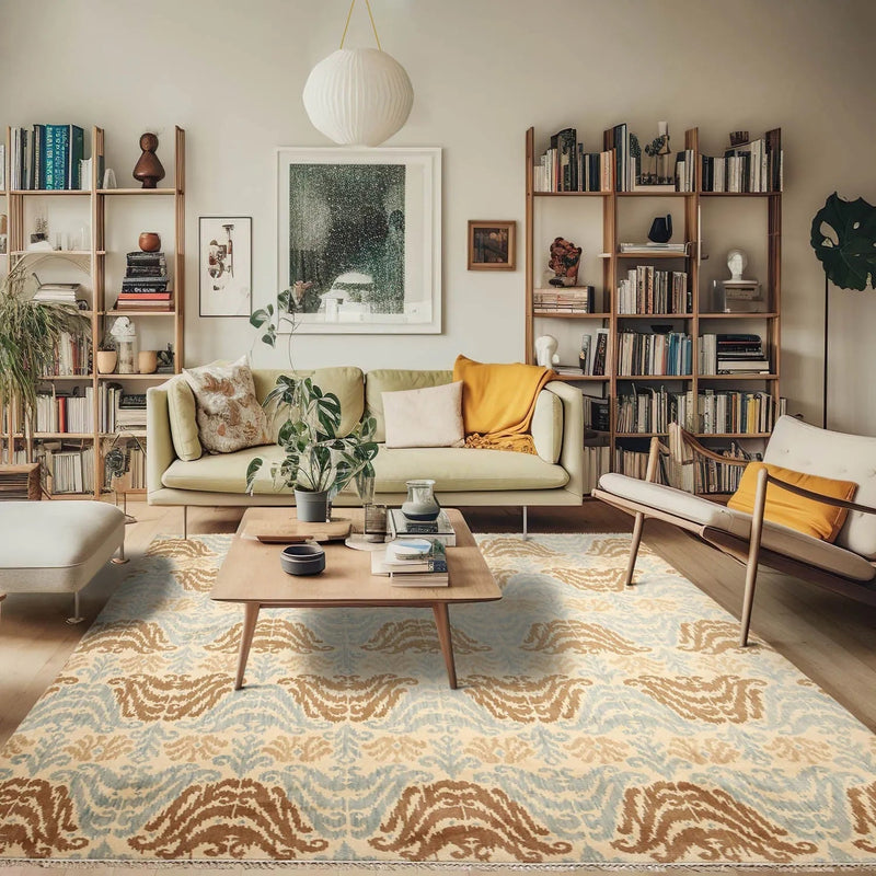 6' x 9' Hand knotted Transitional Oriental area rug 100% Wool Ikat 6X9 Aqua