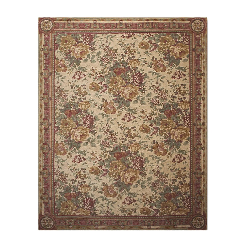 8x11 Tan Limonta Cotton & Chenille Needlepoint Italian Area Rug