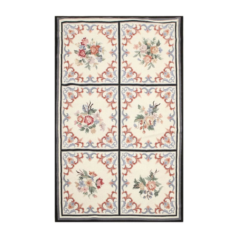4x6 Ivory Hand Woven Needlepoint Aubusson 100% Wool Traditional Oriental Area Rug