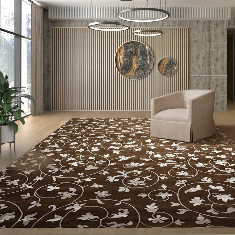 8' x 11' Hand Knotted Wool & Bamboo Silk Oriental Area rug Transitional Brown