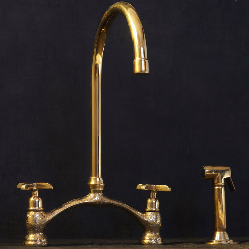 Stylish Engraved V-Style Brass Bridge Faucet for a Touch of Elegance - BRASSMA