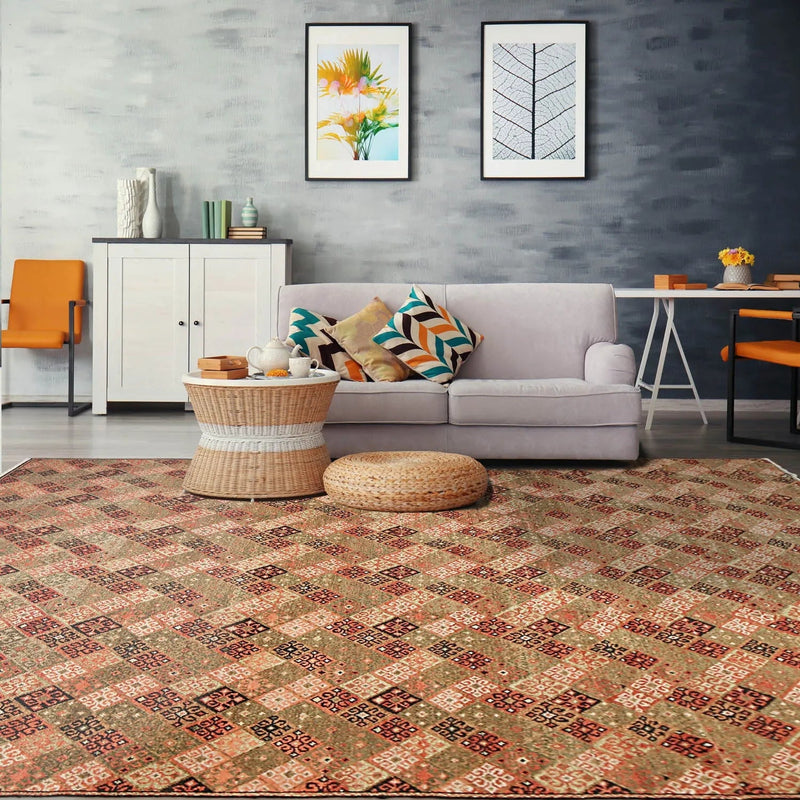 8x10 Olive Brown Hand knotted 100% Wool Modern & Contemporary Oriental Area Rug