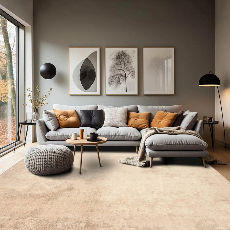 6' x 9' Hand Knotted Wool Modern Area Rug Distress Grunge Look Tan