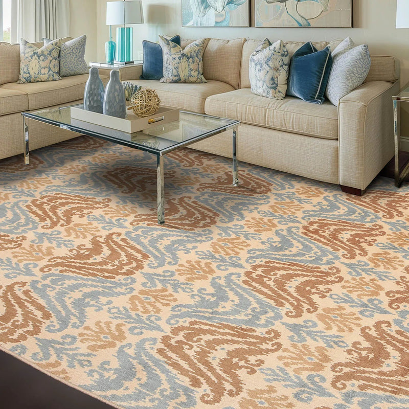 6' x 9' Ikat Design Area Rug Hand Knotted 100% Wool Beige