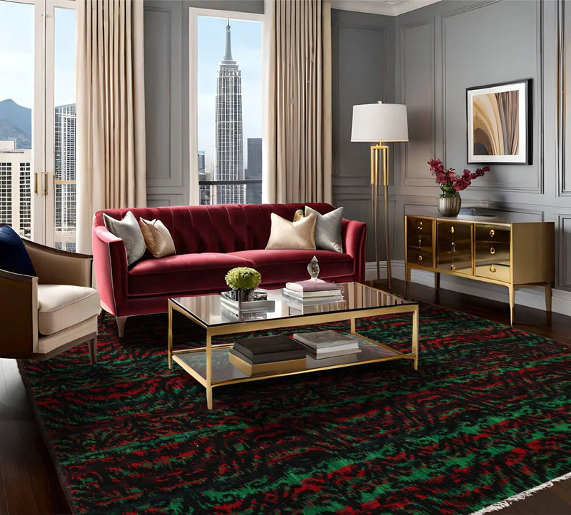 6' x 9' Modern Graphic Area Rug Hand Knotted 100% Wool Green