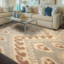 8' x 10' Hand Knotted 100% Wool Ikat Bold Design Oriental Area Rug Beige