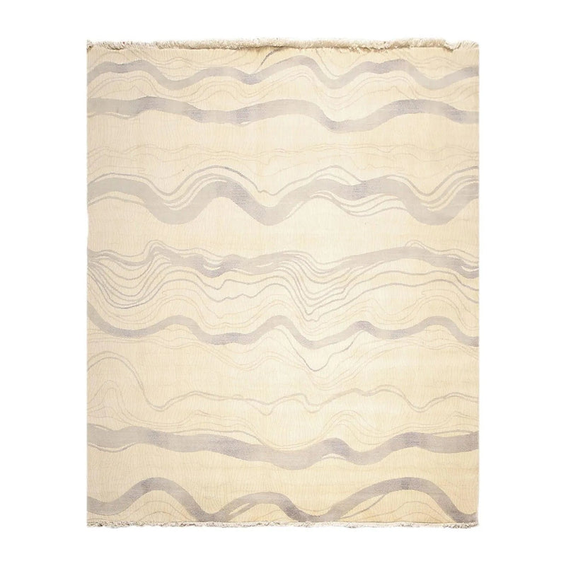 8x10 Ivory Hand Knotted Modern Sand Bars Abstract 100% Wool Pile Area Rug