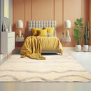 8x10 Ivory Hand Knotted Modern Sand Bars Abstract 100% Wool Pile Area Rug