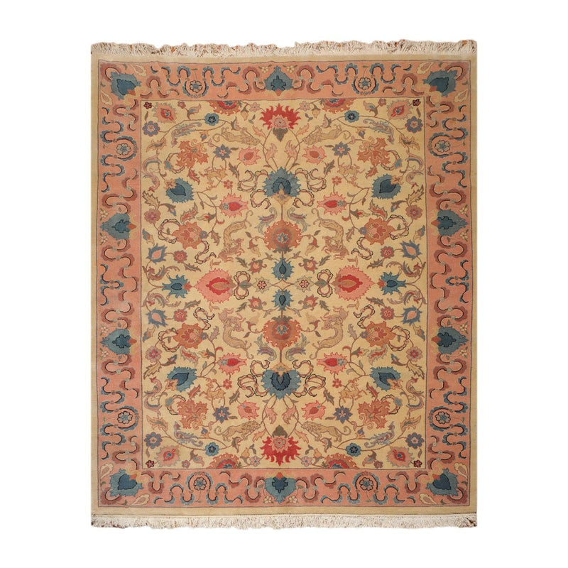 7'10" x 9’8" Hand Knotted Romanian Kaashaan Hunting Wool Oriental Area Rug Beige