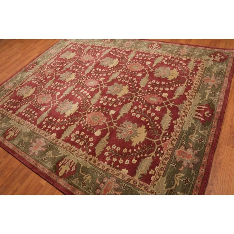 Multi Size Rusty Red, Green Hand Tufted William Morris Arts & Craft 100% Wool Oriental Area Rug