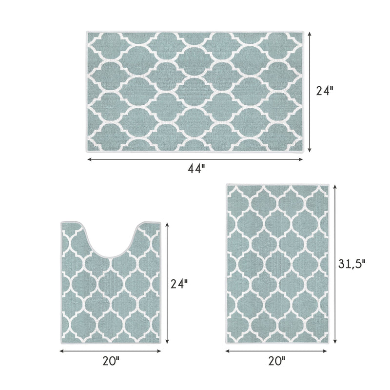 Geometric Design 3 Piece Bathroom Rugs Set | Light Teal