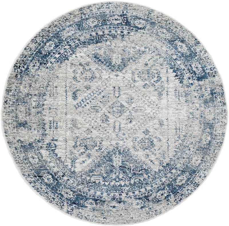 Jules Traditional Sky Blue/Light Gray/White/Navy Area Rug