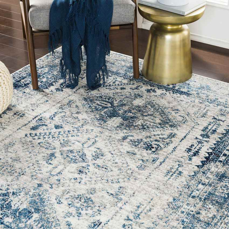 Jules Traditional Sky Blue/Light Gray/White/Navy Area Rug