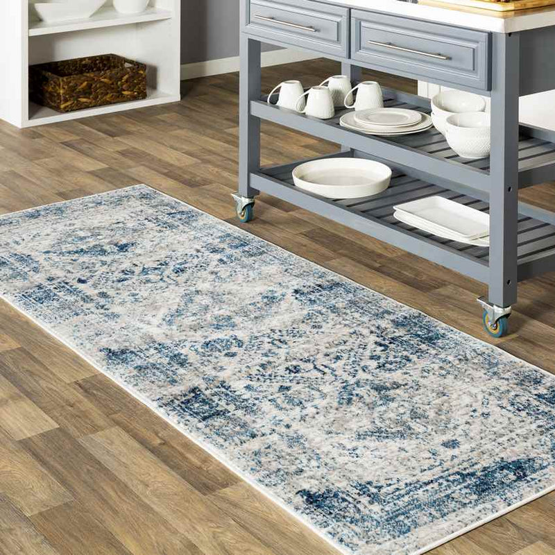 Jules Traditional Sky Blue/Light Gray/White/Navy Area Rug