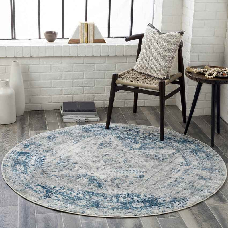 Jules Traditional Sky Blue/Light Gray/White/Navy Area Rug