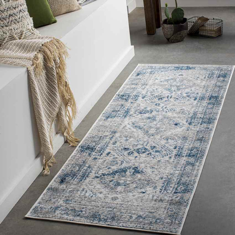 Jules Traditional Sky Blue/Light Gray/White/Navy Area Rug