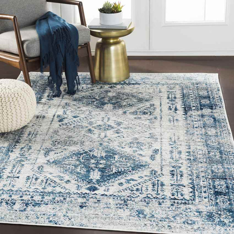 Jules Traditional Sky Blue/Light Gray/White/Navy Area Rug