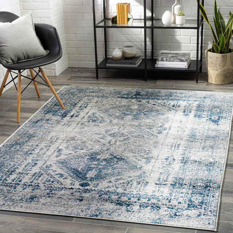 Jules Traditional Sky Blue/Light Gray/White/Navy Area Rug