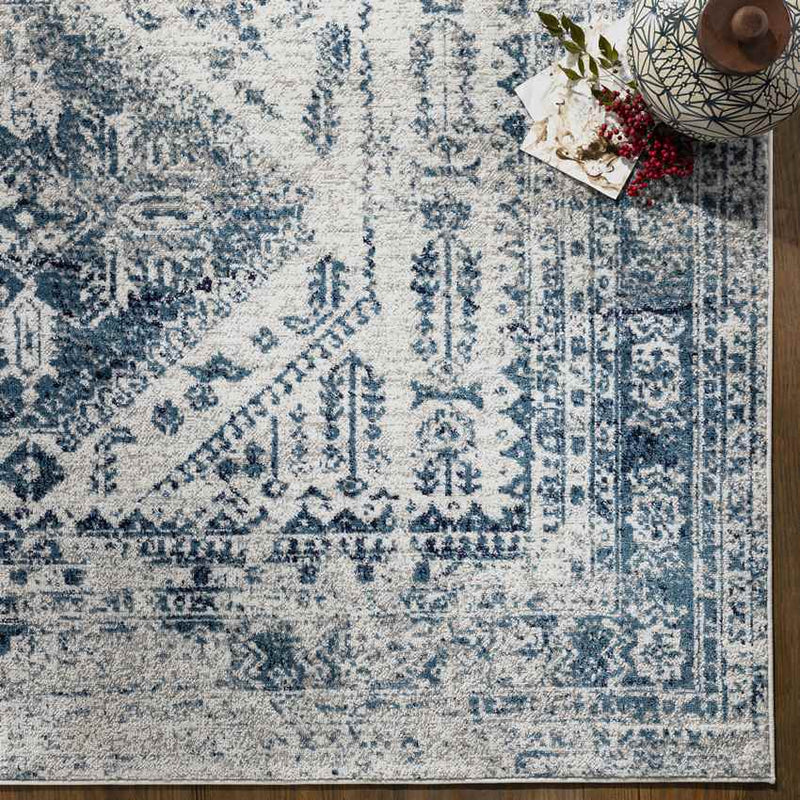 Jules Traditional Sky Blue/Light Gray/White/Navy Area Rug