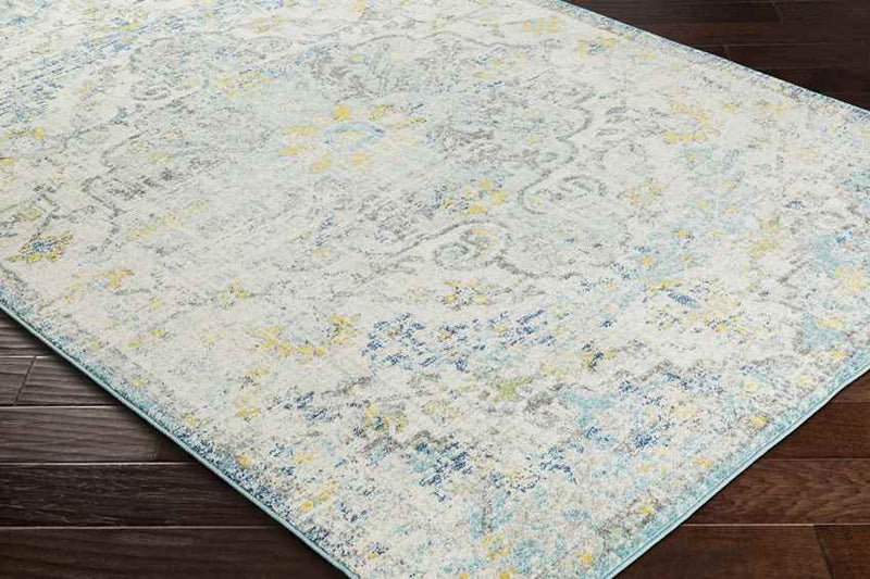 Olivia Traditional Ivory Cream/Teal/Yellow Area Rug