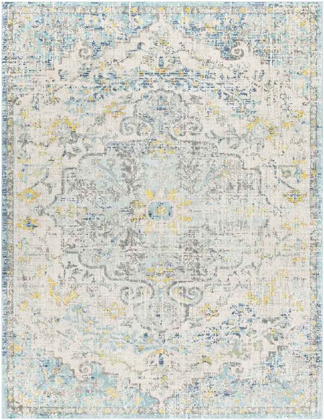 Olivia Traditional Ivory Cream/Teal/Yellow Area Rug