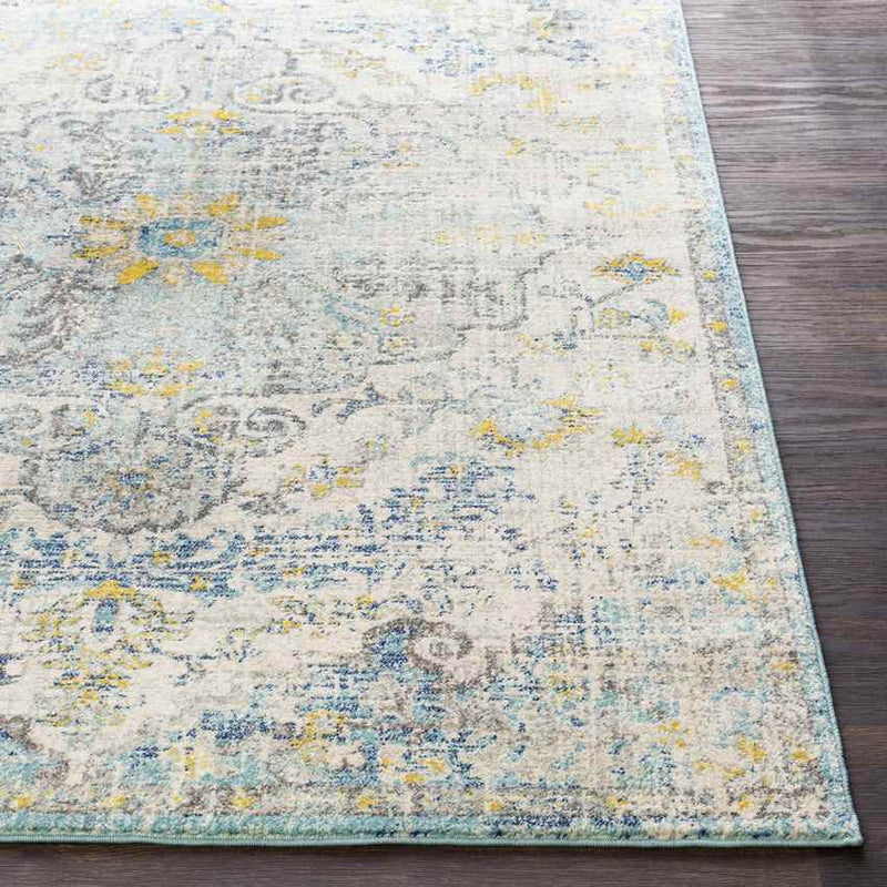 Olivia Traditional Ivory Cream/Teal/Yellow Area Rug