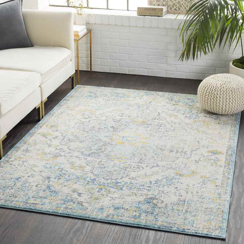 Olivia Traditional Ivory Cream/Teal/Yellow Area Rug