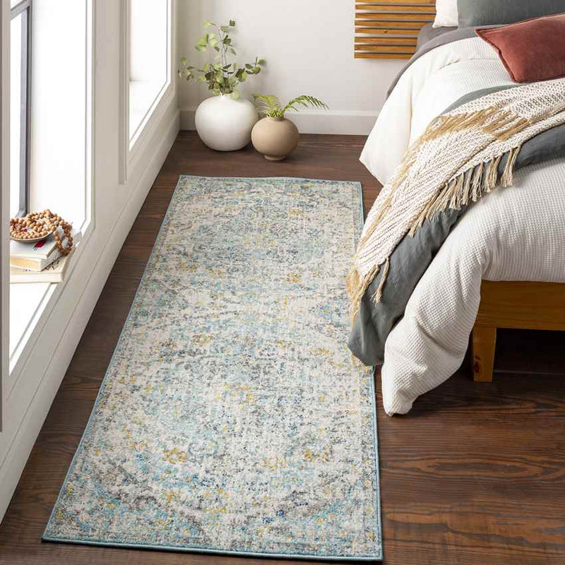 Olivia Traditional Ivory Cream/Teal/Yellow Area Rug