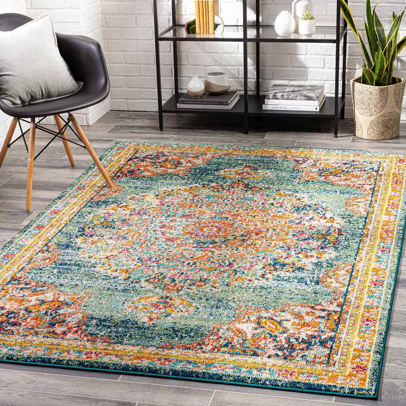 Puteaux Traditional Teal Area Rug