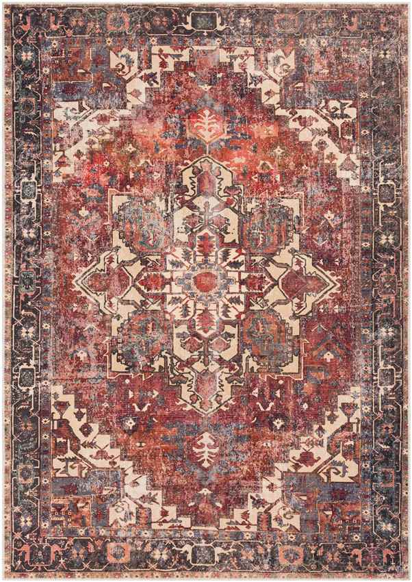 Rome Traditional Rust Washable Area Rug