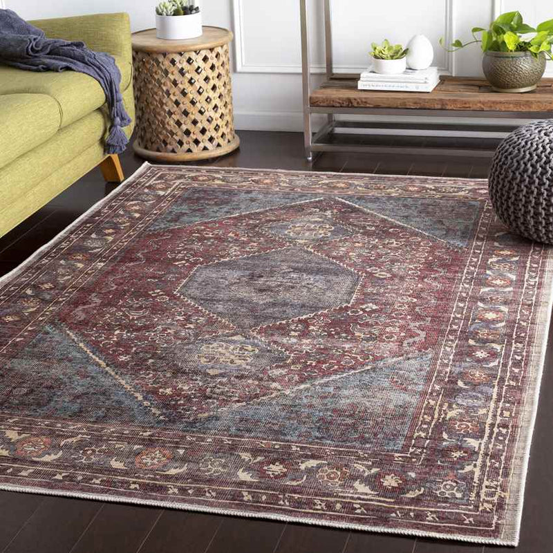 Milan Traditional Dark Plum Washable Area Rug