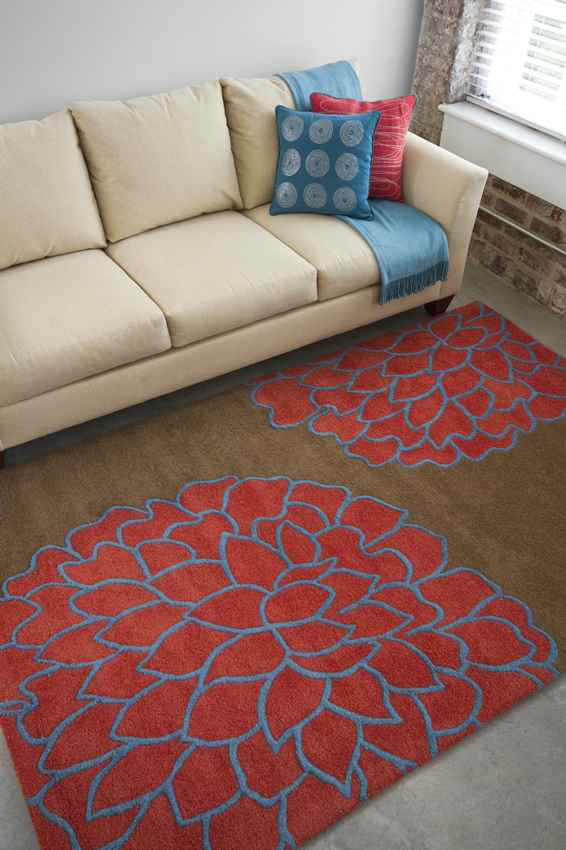 Aniak Modern Brown/Sky Red Area Rug